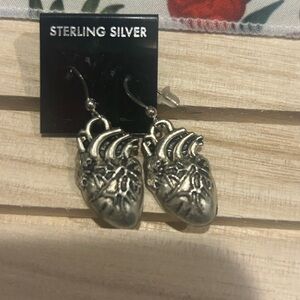 Sterling Silver Anatomical Heart Earrings